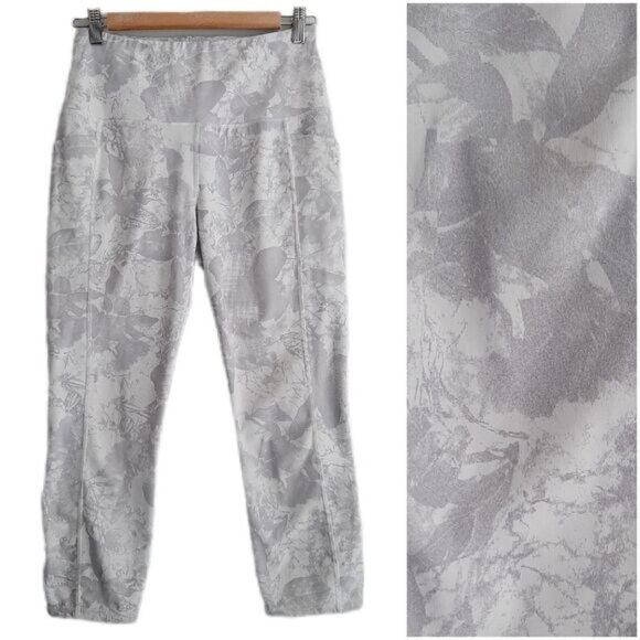 RBX Active Crop Capri Athletic Leggings Abstract Print Grey White Pockets Sz M - Picture 1 of 15
